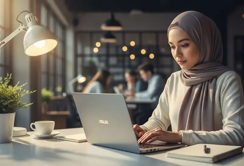 blogger digital nomad dengan laptop ASUS