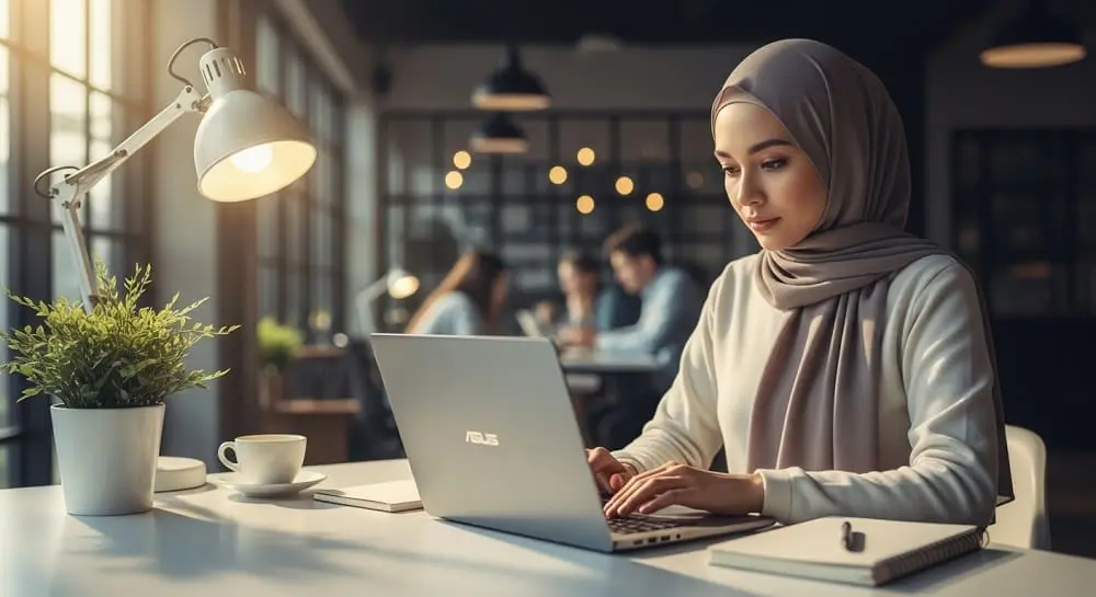 blogger digital nomad dengan laptop ASUS